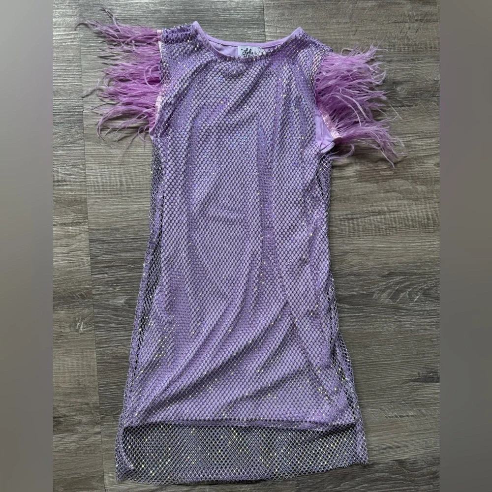 Lola + The Boys Sparkling Lavender Feather Dress - Picture 2 of 3